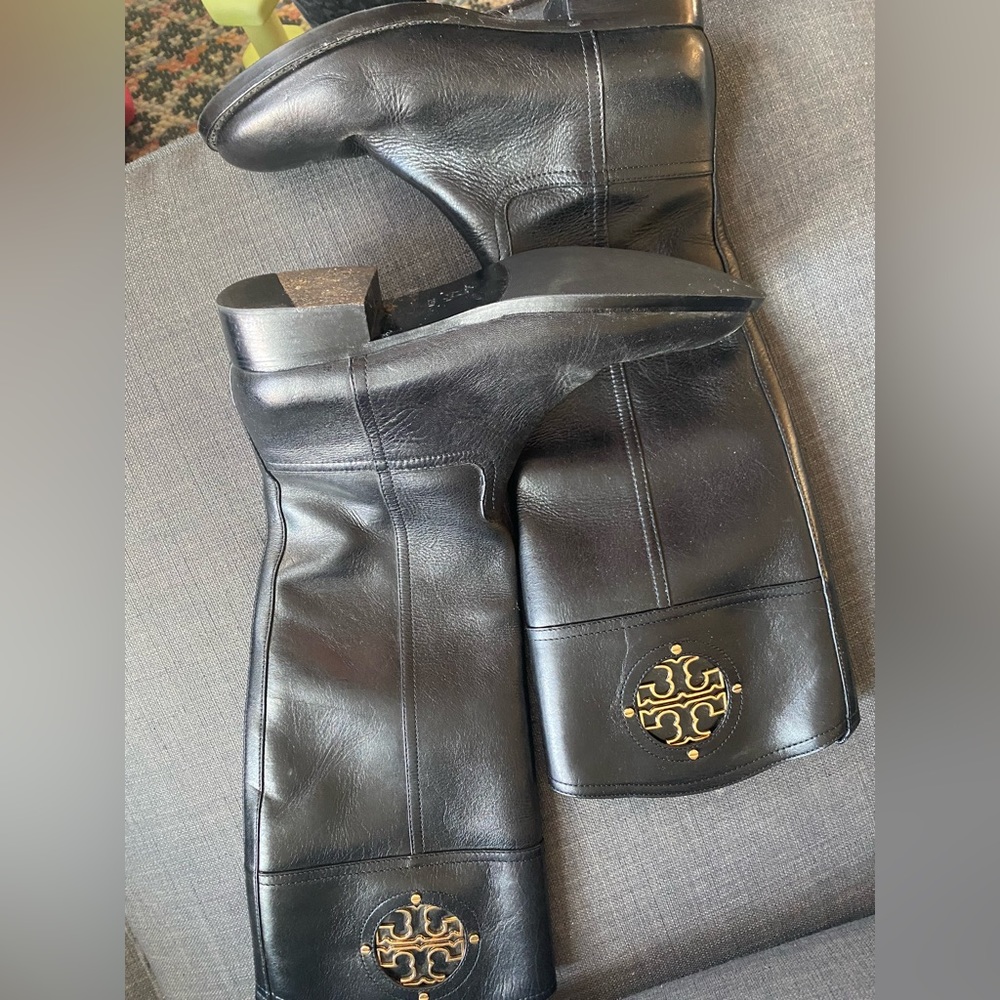 Tory Burch Black Leather Keirnan Riding Boots, size 8.5.